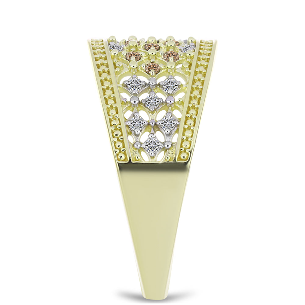 Pozlátený Strieborný Prsteň s Champagne Diamantom a Bielym Diamantom