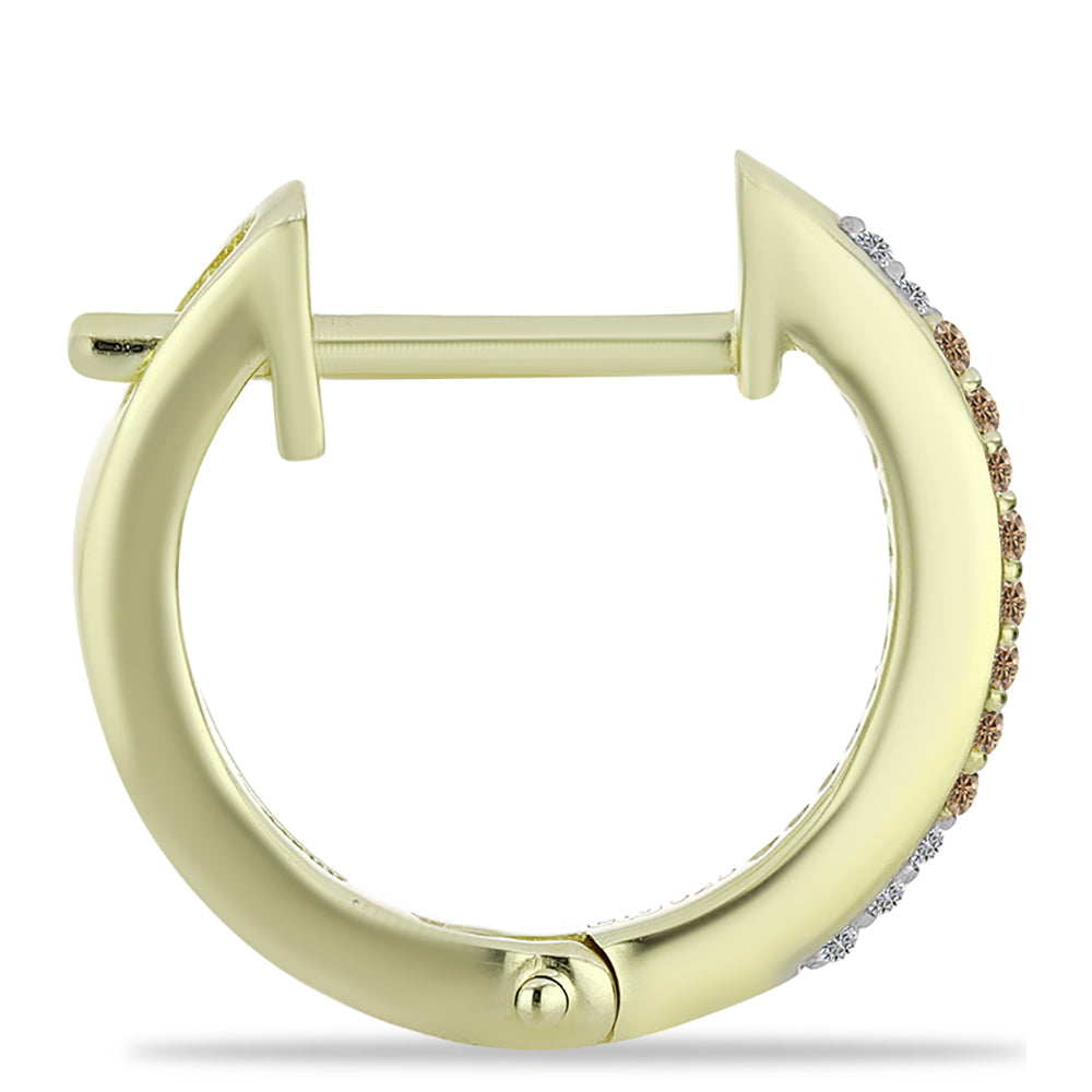 Pozlátené Strieborné Náušnice s Champagne Diamantom a Bielym Diamantom