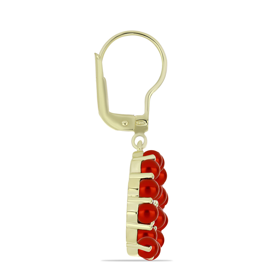 Pozlátené Strieborné Náušnice s Červená sladkovodná perlou a Bielym Topásom