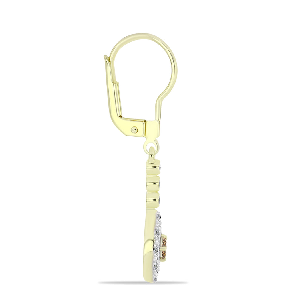 Pozlátené Strieborné Náušnice s Champagne Diamantom a Bielym Diamantom