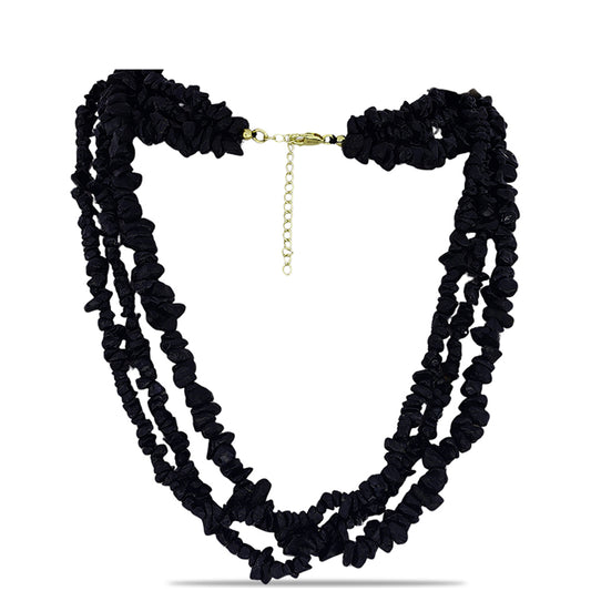 Pozlátený Strieborný Náhrdelník s so Suwarským Čiernym Ónyxom