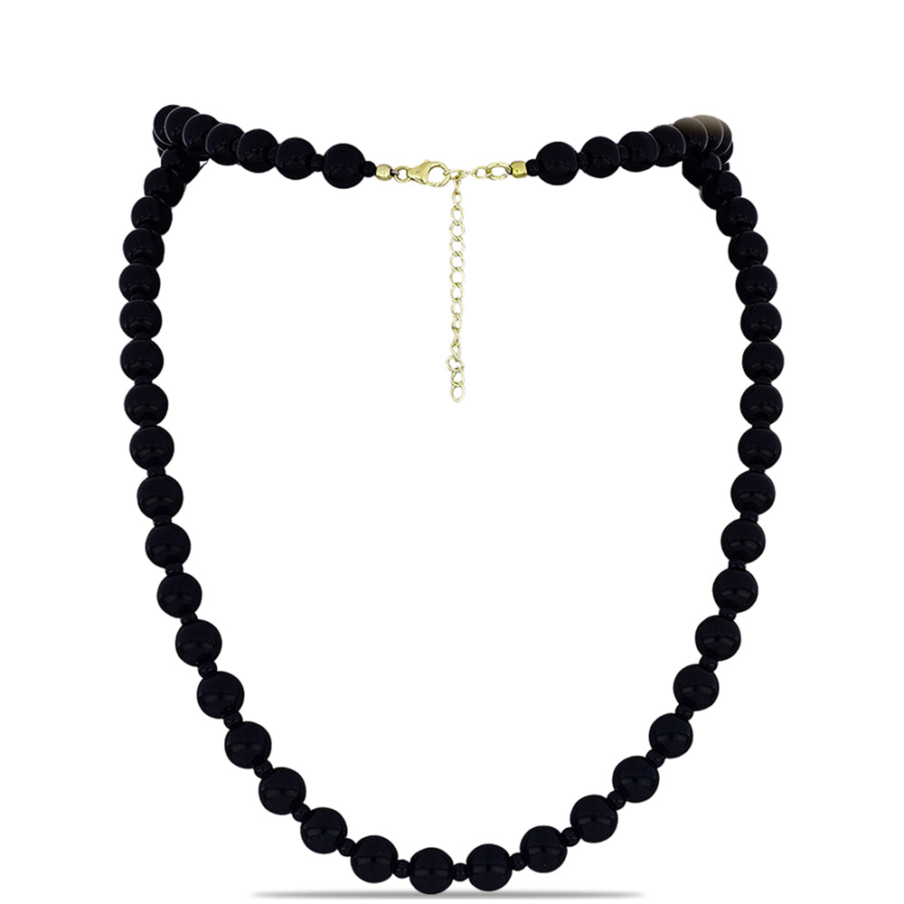 Pozlátený Strieborný Náhrdelník s so Suwarským Čiernym Ónyxom
