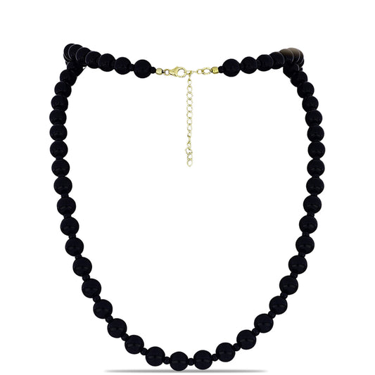 Pozlátený Strieborný Náhrdelník s so Suwarským Čiernym Ónyxom