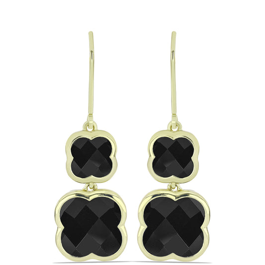 Pozlátené Strieborné Náušnice s so Suwarským Čiernym Ónyxom