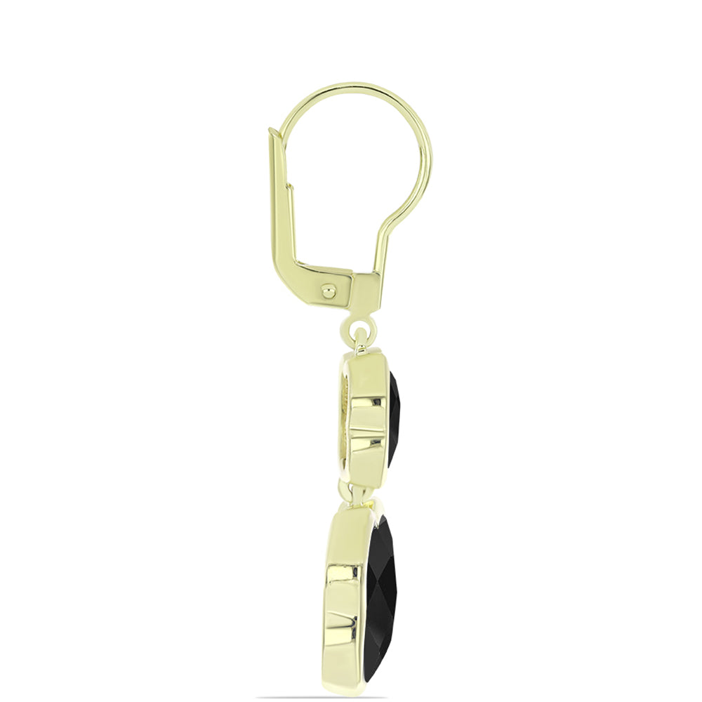 Pozlátené Strieborné Náušnice s so Suwarským Čiernym Ónyxom