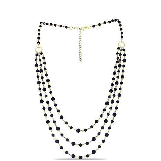 Pozlátený Strieborný Náhrdelník s so Suwarským Čiernym Ónyxom