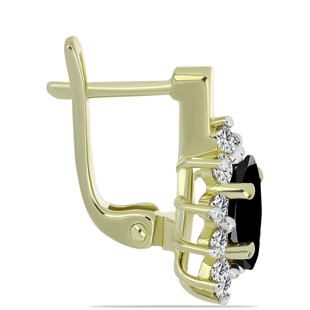 Pozlátené Strieborné Náušnice s so Suwarským Čiernym Ónyxom a Bielym Topásom