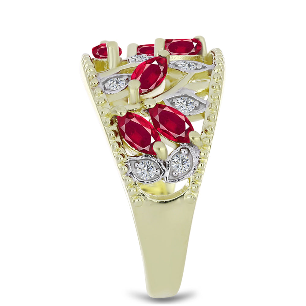 Pozlátený Strieborný Prsteň s Madagaskarským Rubínom a Bielym Topásom