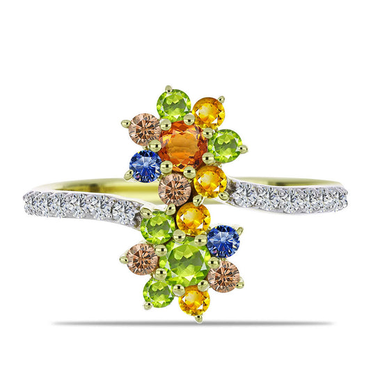 Pozlátený Strieborný Prsteň s Dúhovým Zafírom a Bielym Topásom