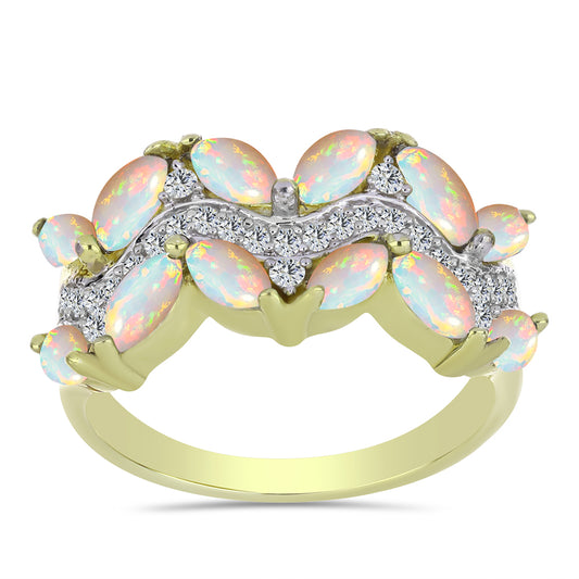 Pozlátený Strieborný Prsteň s Etiópskym Opálom z Lega Dembi a Bielym Topásom