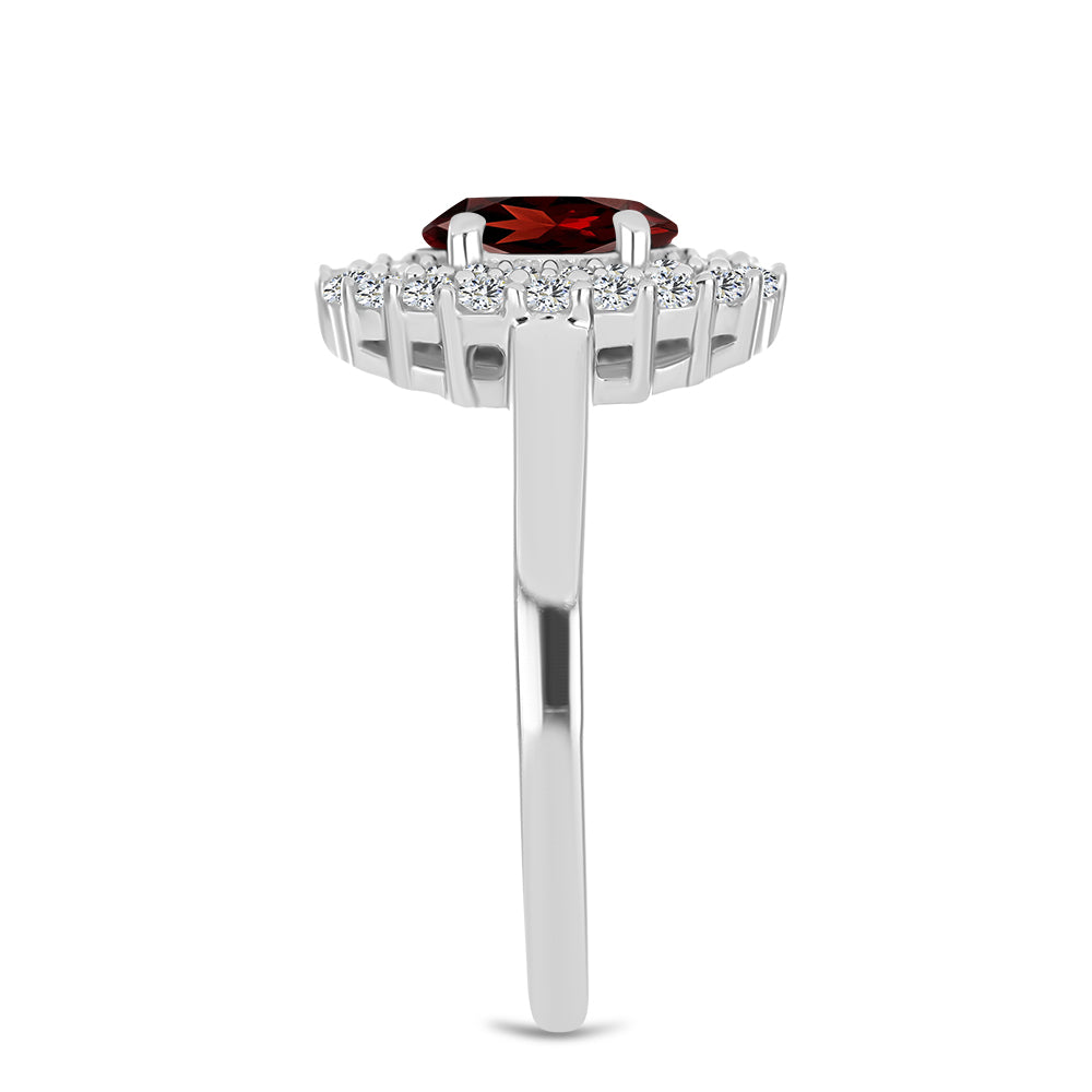 Strieborný Prsteň s Bartonským Granátom a Bielym Topásom