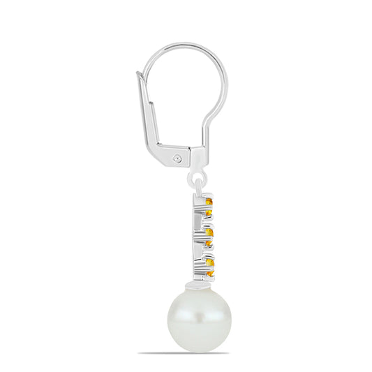 Strieborné Náušnice s Uralským Citrínom a so Sladkovodnou Bielou Perlou