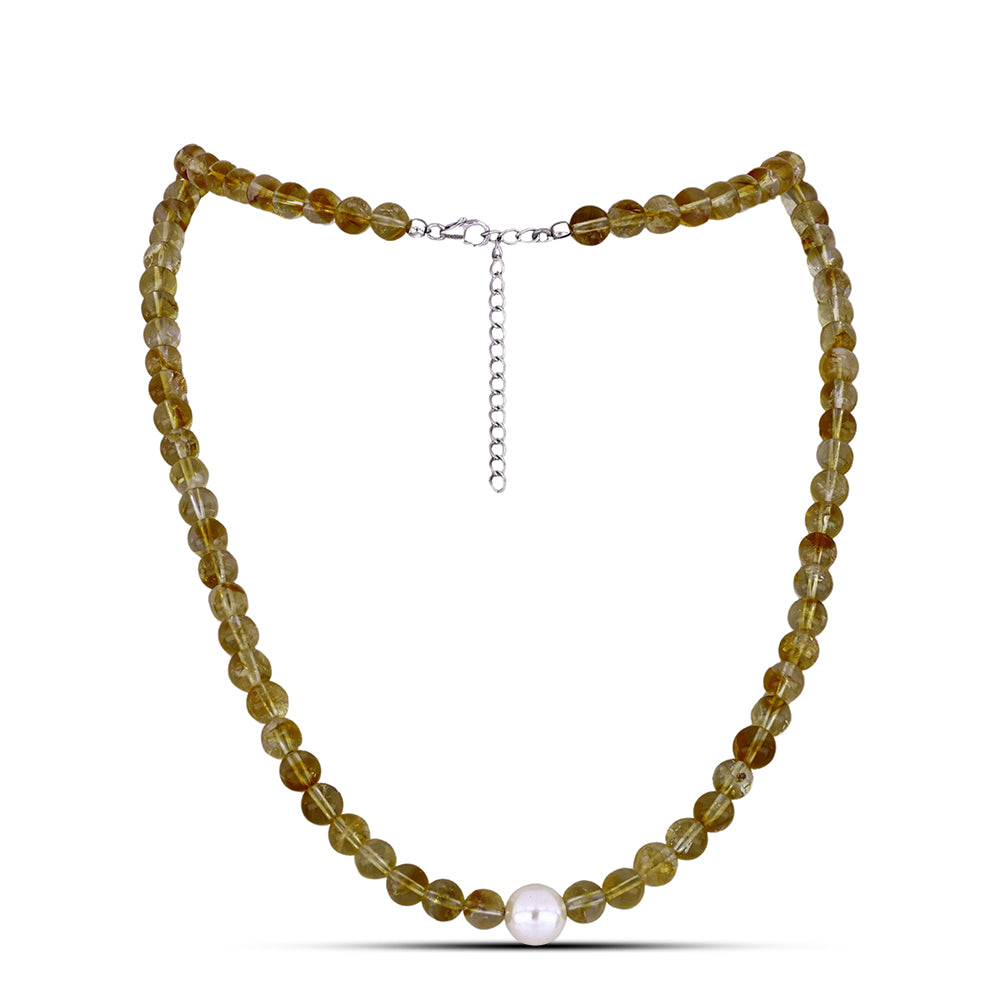 Strieborný Náhrdelník s Uralským Citrínom a so Sladkovodnou Bielou Perlou