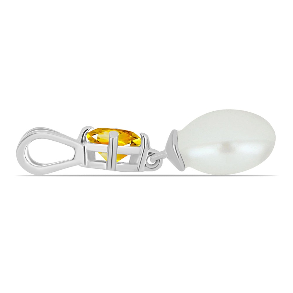 Strieborný Prívesok s Uralským Citrínom a so Sladkovodnou Bielou Perlou