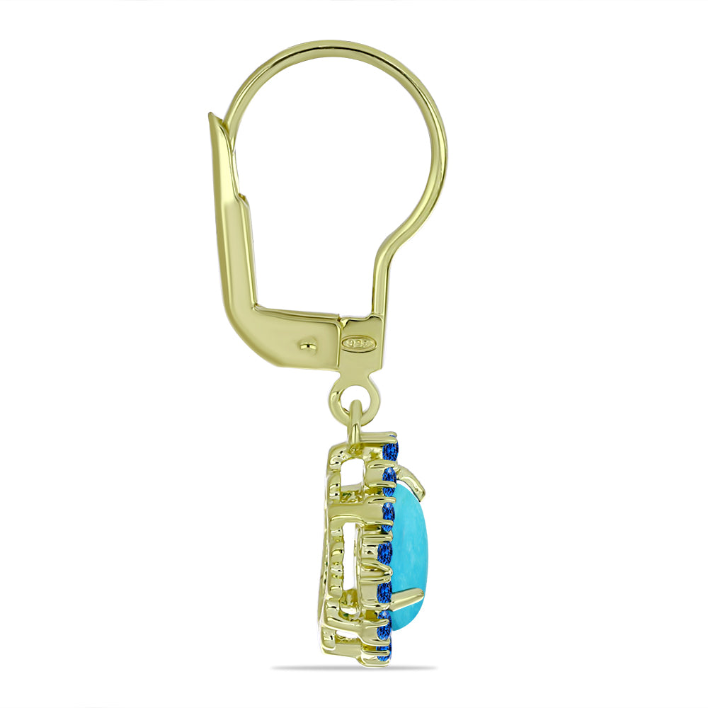 Pozlátené Strieborné Náušnice s so Sleeping Beauty Tyrkysom a so Švajčiarskym Modrým Topásom