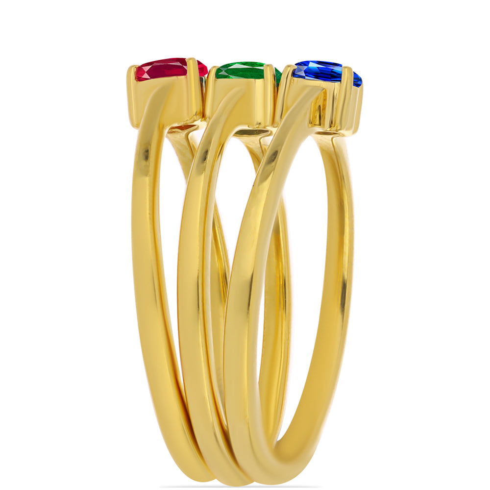 Pozlátené Strieborné Sada s Umelým Rubínom a Umelým Smaragdom ( Prsteň )