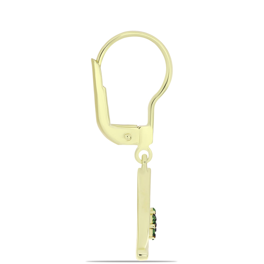 Pozlátené Strieborné Náušnice s so Zeleným Diamantom