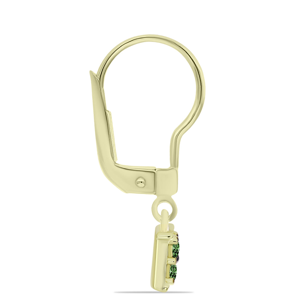 Pozlátené Strieborné Náušnice s so Zeleným Diamantom