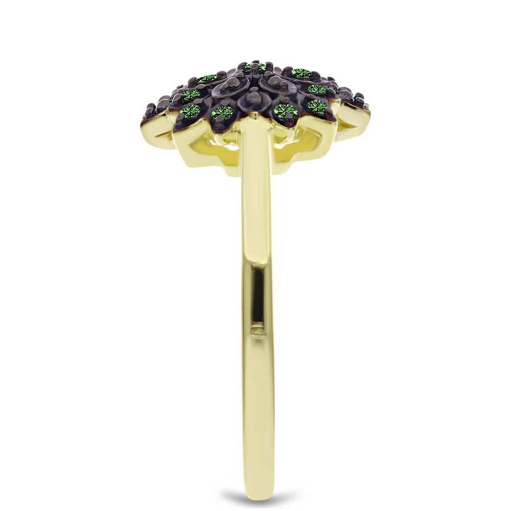 Pozlátený Strieborný Prsteň s so Zeleným Diamantom