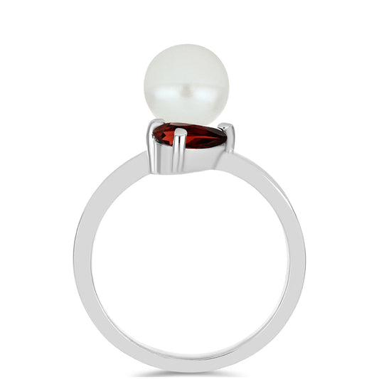 Strieborný Prsteň s Bartonským Granátom a Bielou Sladkovodnou Perlou