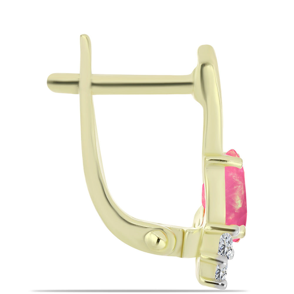 Pozlátené Strieborné Náušnice s Ružovým Etiópskym Opálom z Lega Dembi a Bielym Topásom