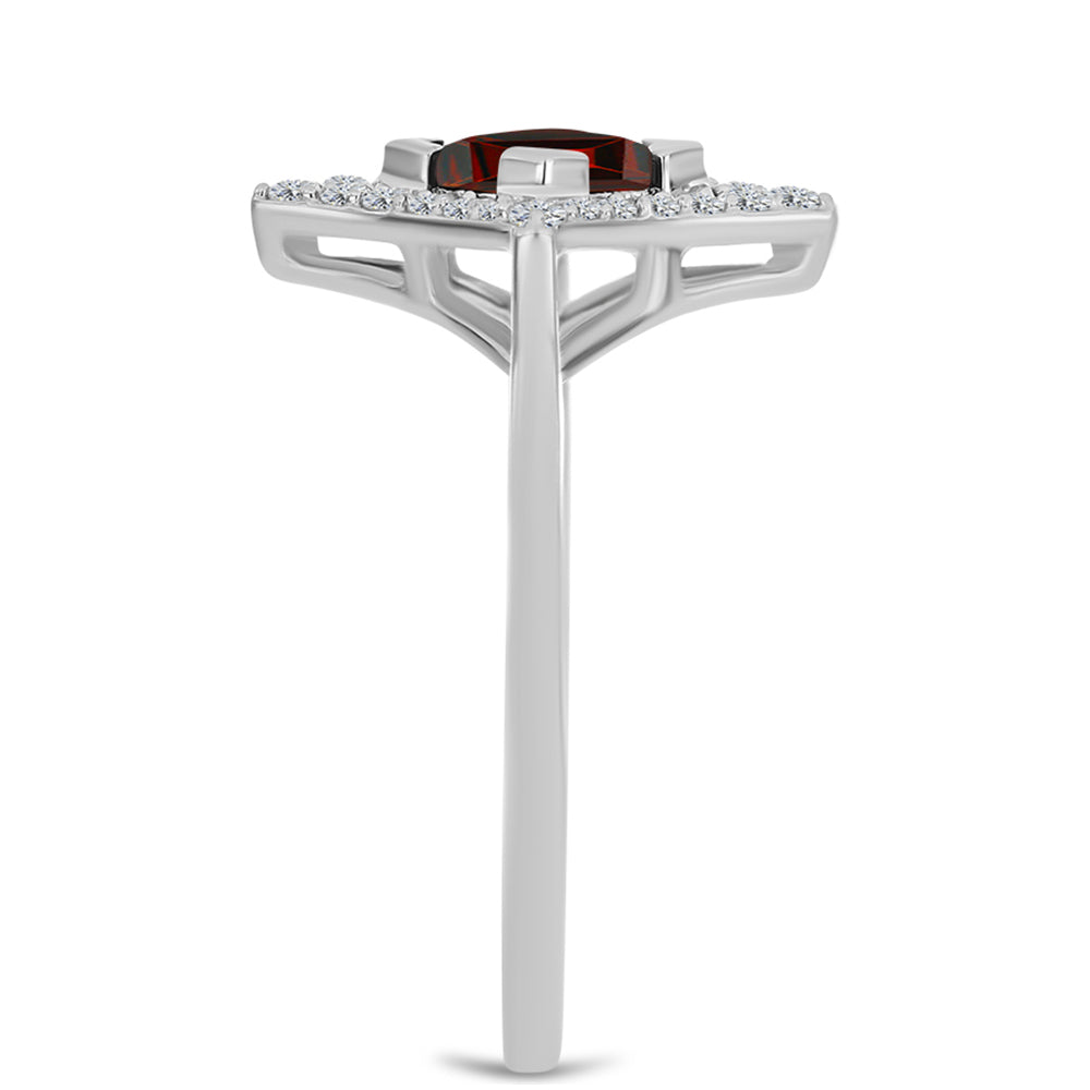 Strieborný Prsteň s Bartonským Granátom a Bielym Topásom