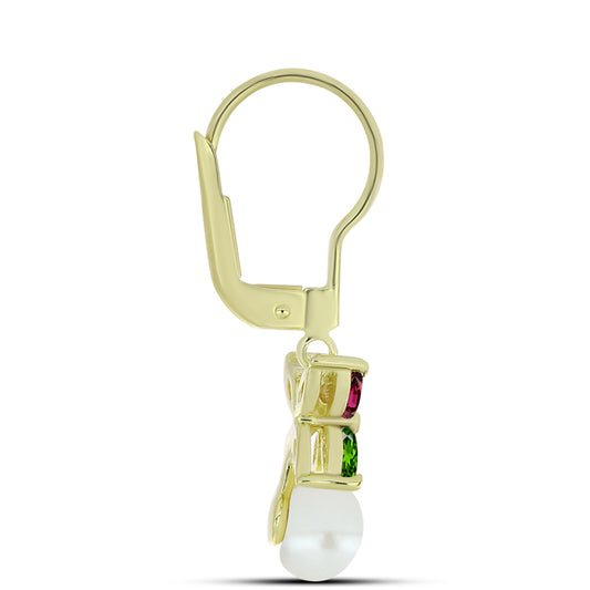 Pozlátené Strieborné Náušnice s Chakra Turmalínom a so Sladkovodnou Bielou Perlou