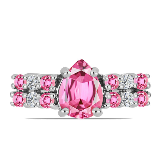 Strieborný Prsteň s Ružovým Turmalínom z Pelmadulla a Bielym Topásom