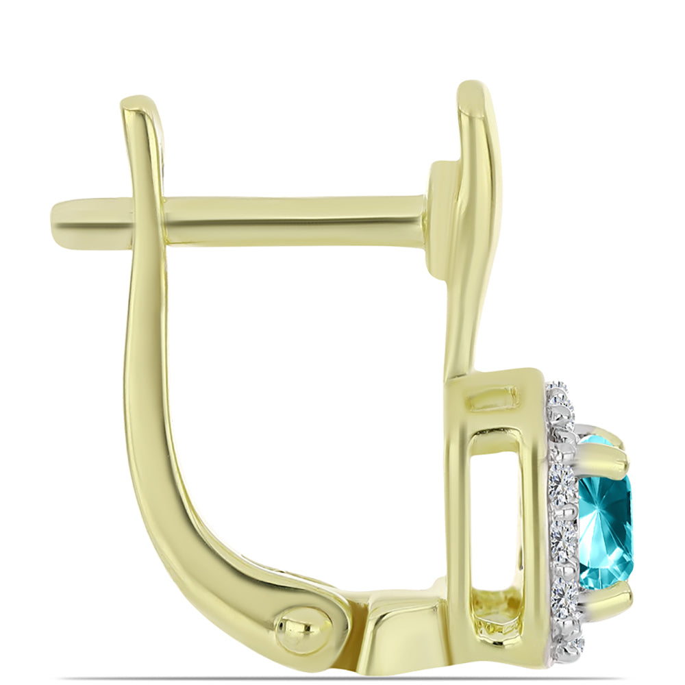 Pozlátené Strieborné Náušnice s Paraiba Kremeňom a Bielym Topásom