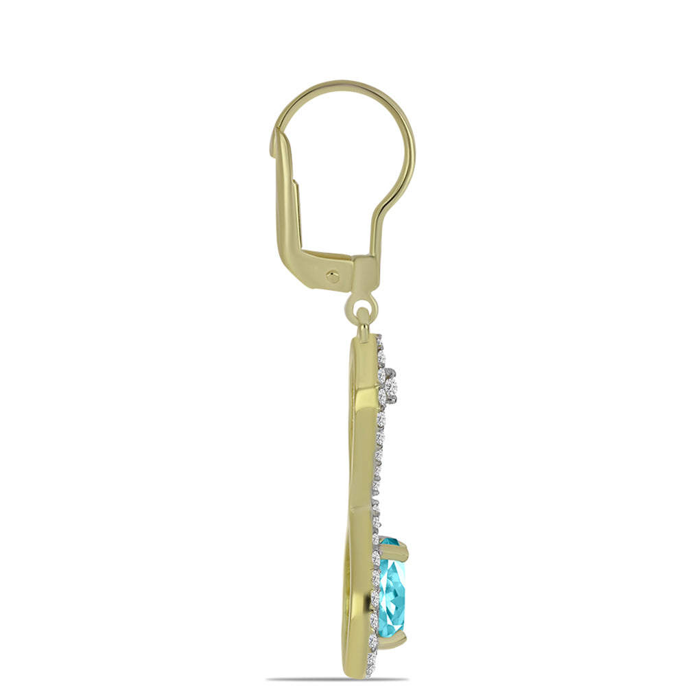 Pozlátené Strieborné Náušnice s Paraiba Kremeňom a Bielym Topásom