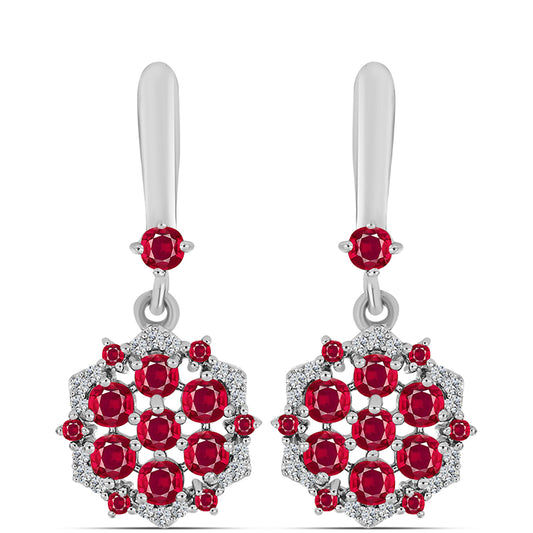 Strieborné Náušnice s Madagaskarským Rubínom a Bielym Topásom