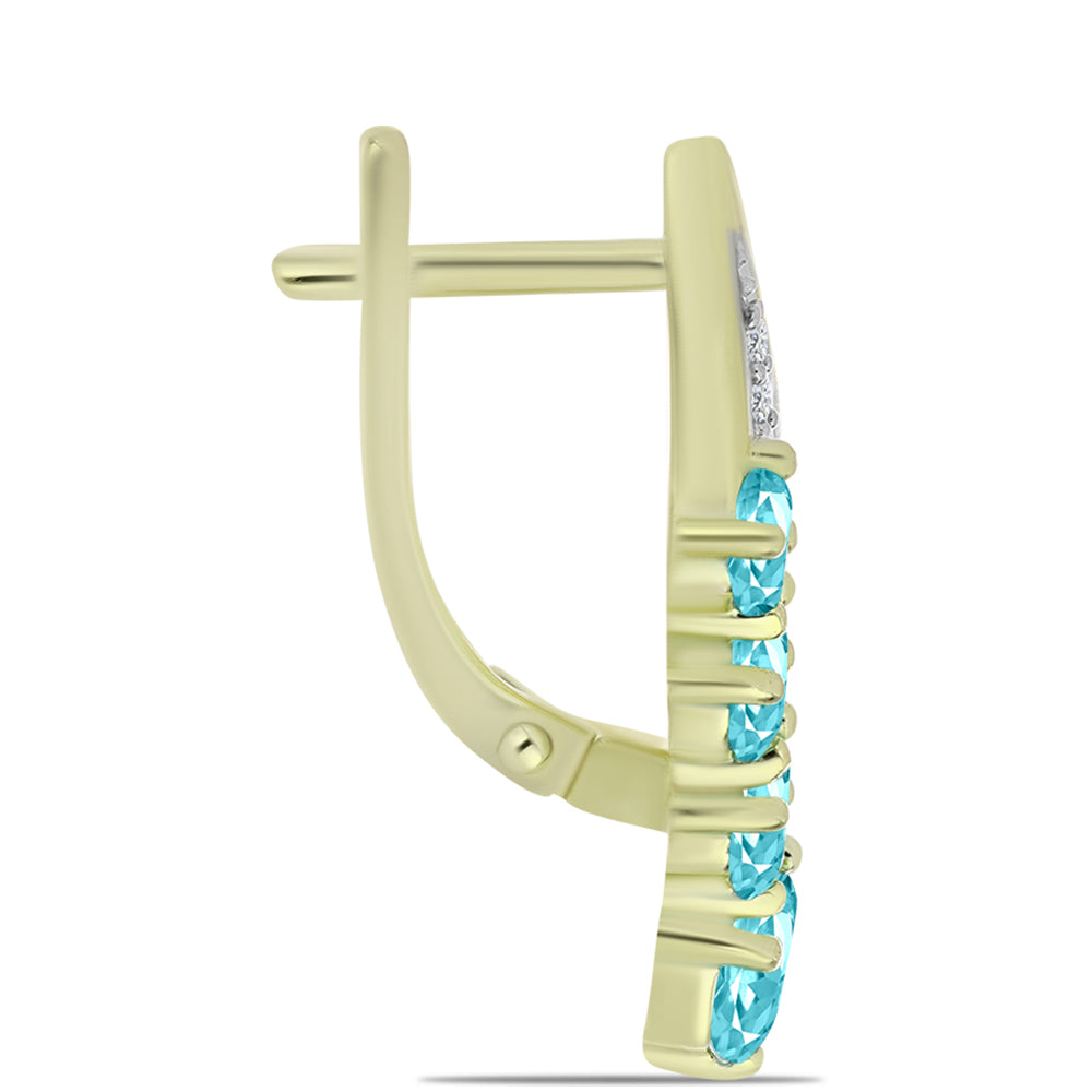 Pozlátené Strieborné Náušnice s Paraiba Kremeňom a Bielym Topásom