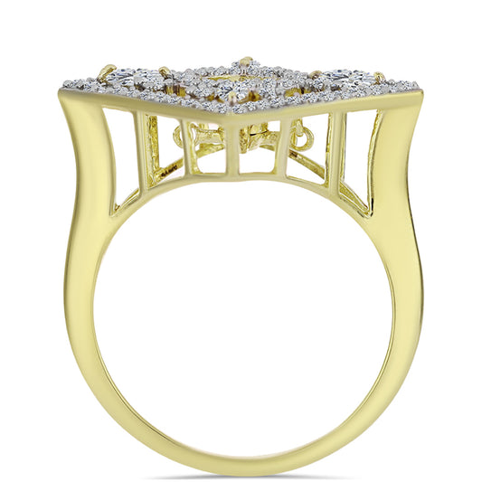 Pozlátený Strieborný Prsteň s Modrým tancujúcim diamantom a Bielym Topásom