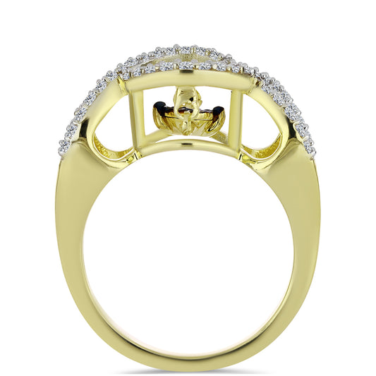 Pozlátený Strieborný Prsteň s Modrým tancujúcim diamantom a Bielym Topásom