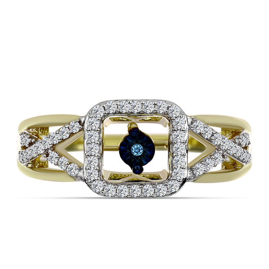 Pozlátený Strieborný Prsteň s Modrým tancujúcim diamantom a Bielym Topásom