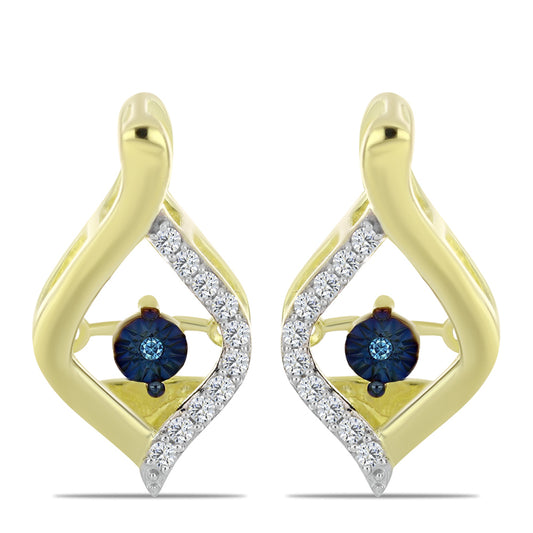 Pozlátené Strieborné Náušnice s Modrým tancujúcim diamantom a Bielym Topásom