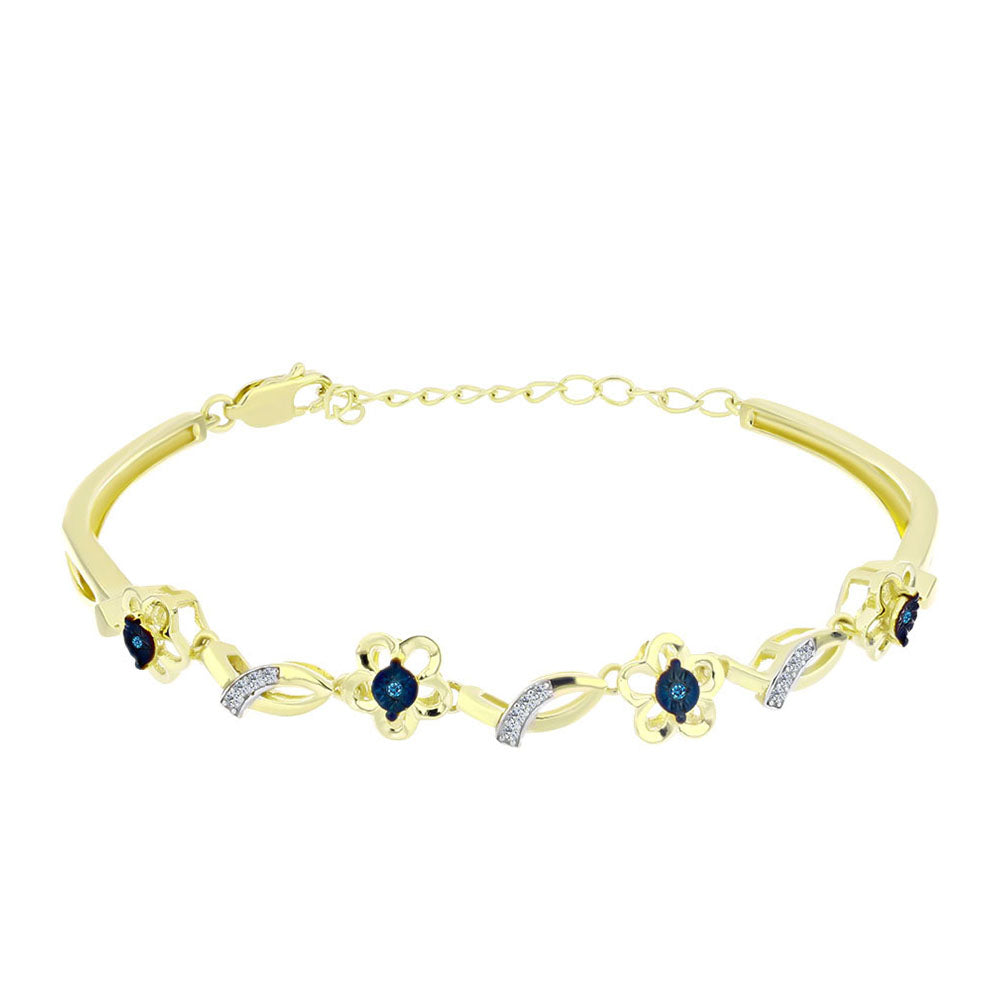 Pozlátený Strieborný Náramok s Modrým tancujúcim diamantom a Bielym Topásom