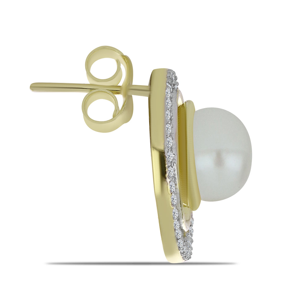 Pozlátené Strieborné Náušnice s Bielou Sladkovodnou Perlou a Bielym Topásom