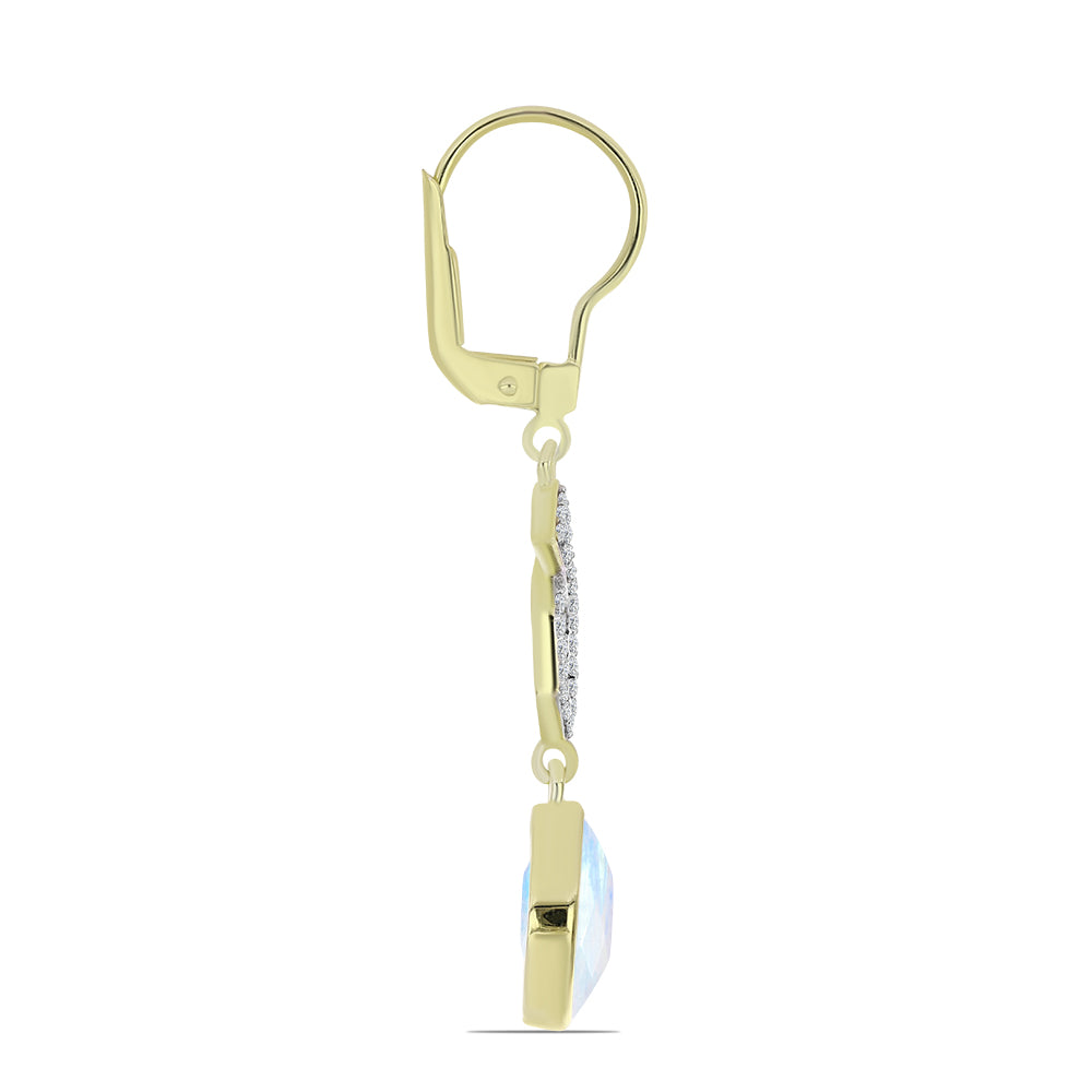 Pozlátené Strieborné Náušnice s Dúhovým Mesačným Kameňom a Bielym Topásom