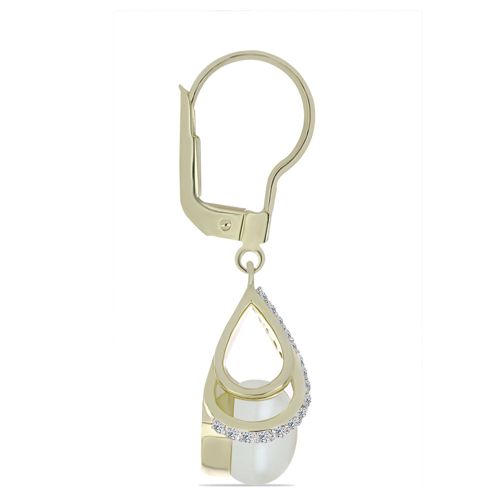 Pozlátené Strieborné Náušnice s Bielou Sladkovodnou Perlou a Bielym Topásom