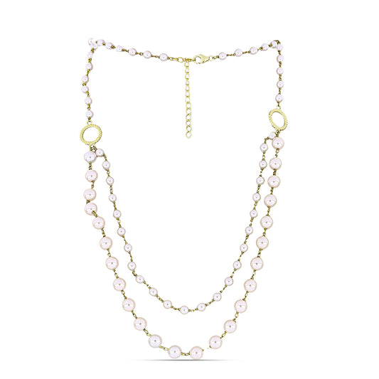 Pozlátený Strieborný Náhrdelník s Bielou Sladkovodnou Perlou