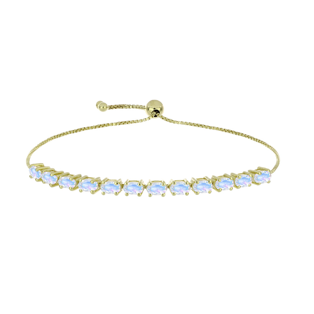 Pozlátený Strieborný Náramok s Dúhovým Mesačným Kameňom