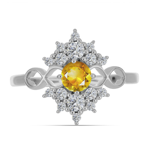 Strieborný Prsteň s Uralským Citrínom a Bielym Topásom