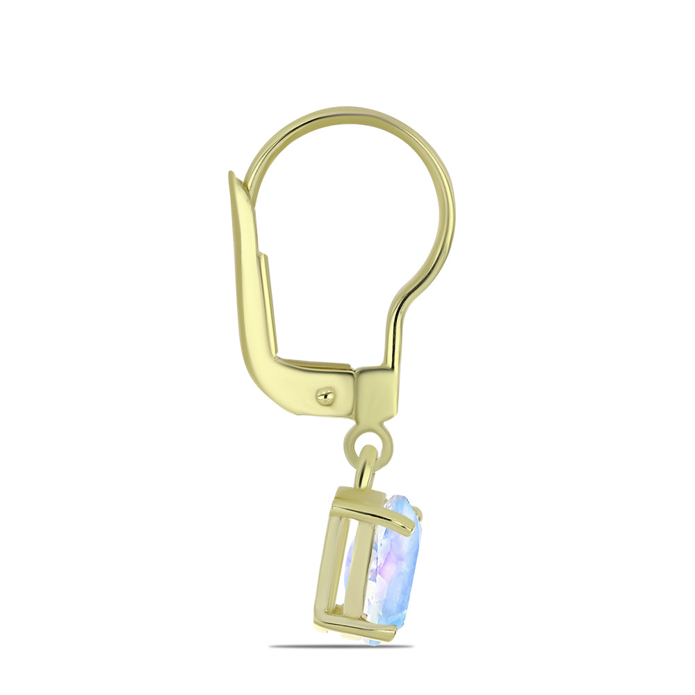 Pozlátené Strieborné Náušnice s Dúhovým Mesačným Kameňom