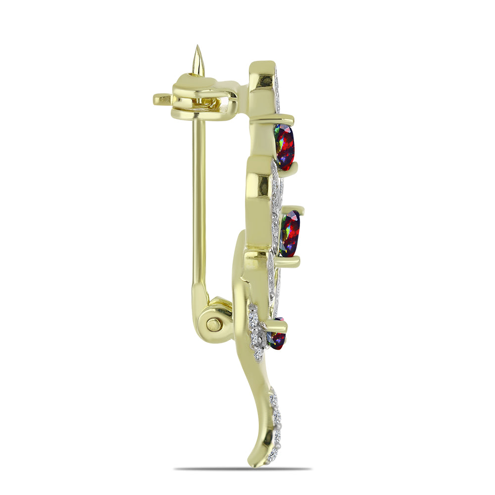 Pozlátený Strieborný Brošňa s Polnočne Čiernym Etiópskym Opálom z Lega Dembi a Bielym Topásom