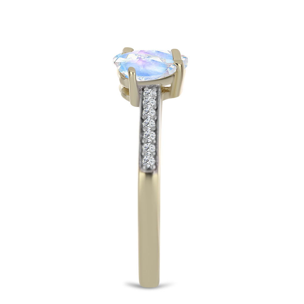 Pozlátený Strieborný Prsteň s Dúhovým Mesačným Kameňom a Bielym Topásom