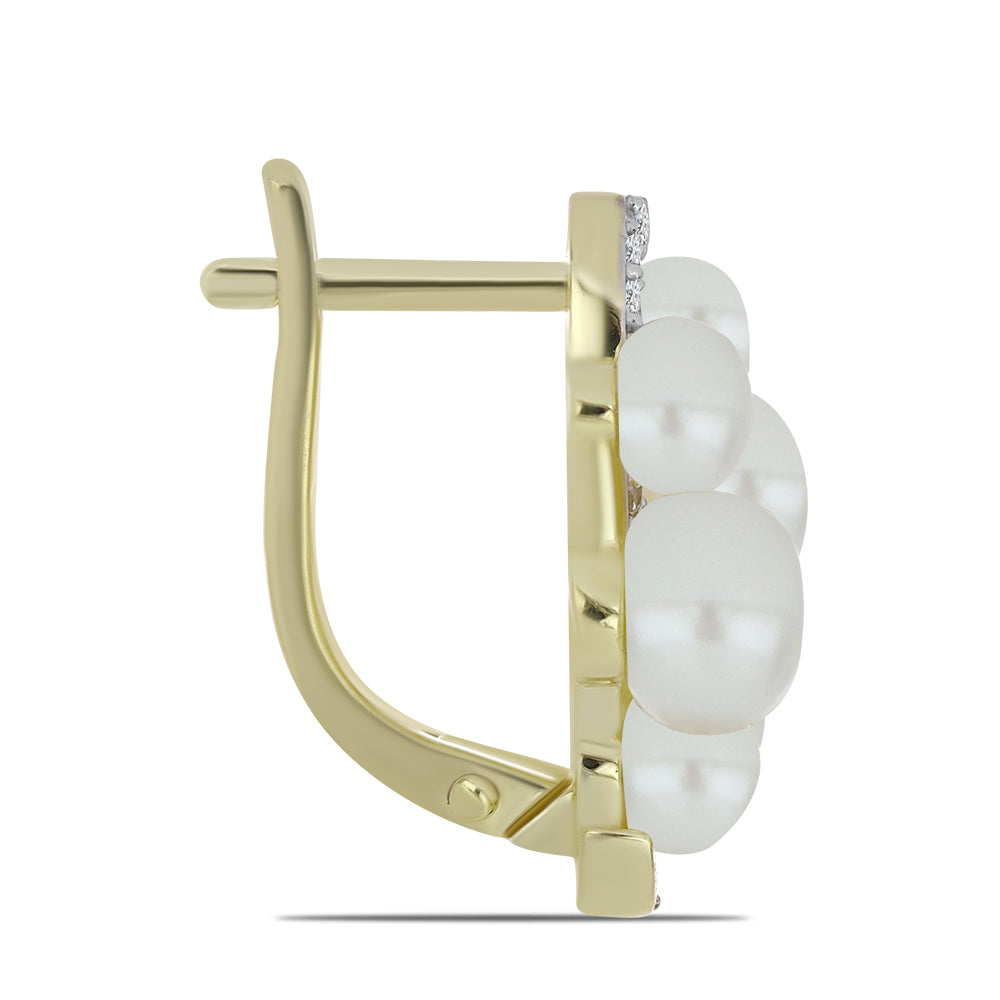 Pozlátené Strieborné Náušnice s Bielou Sladkovodnou Perlou a Bielym Topásom