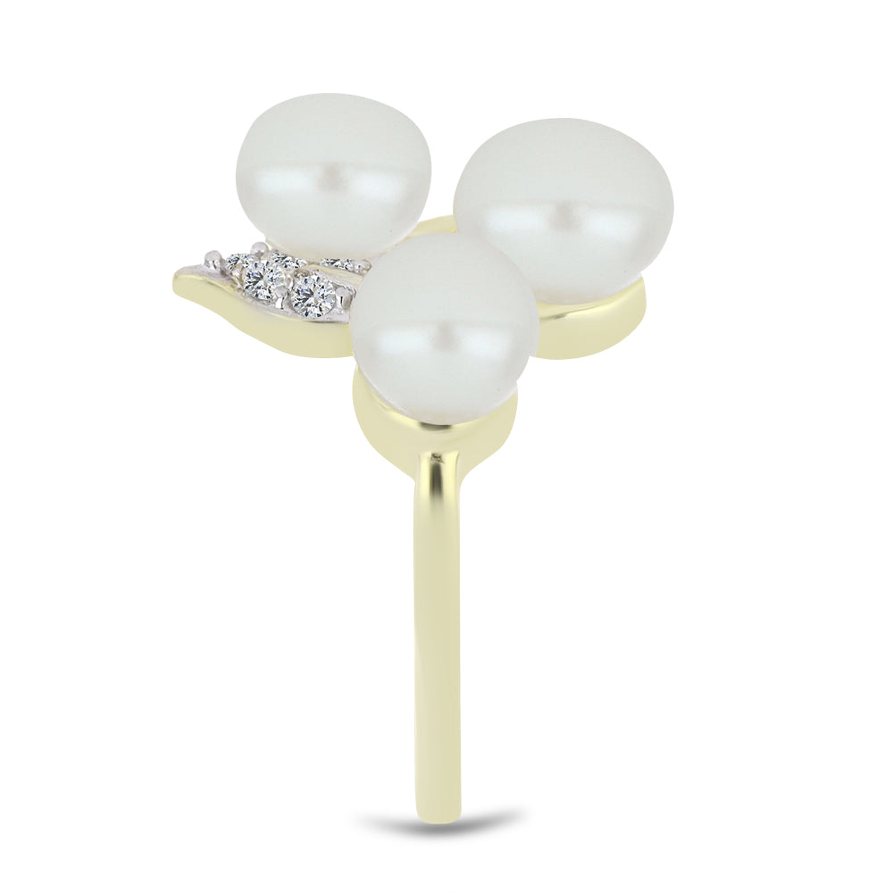 Pozlátený Strieborný Prsteň s Bielou Sladkovodnou Perlou a Bielym Topásom