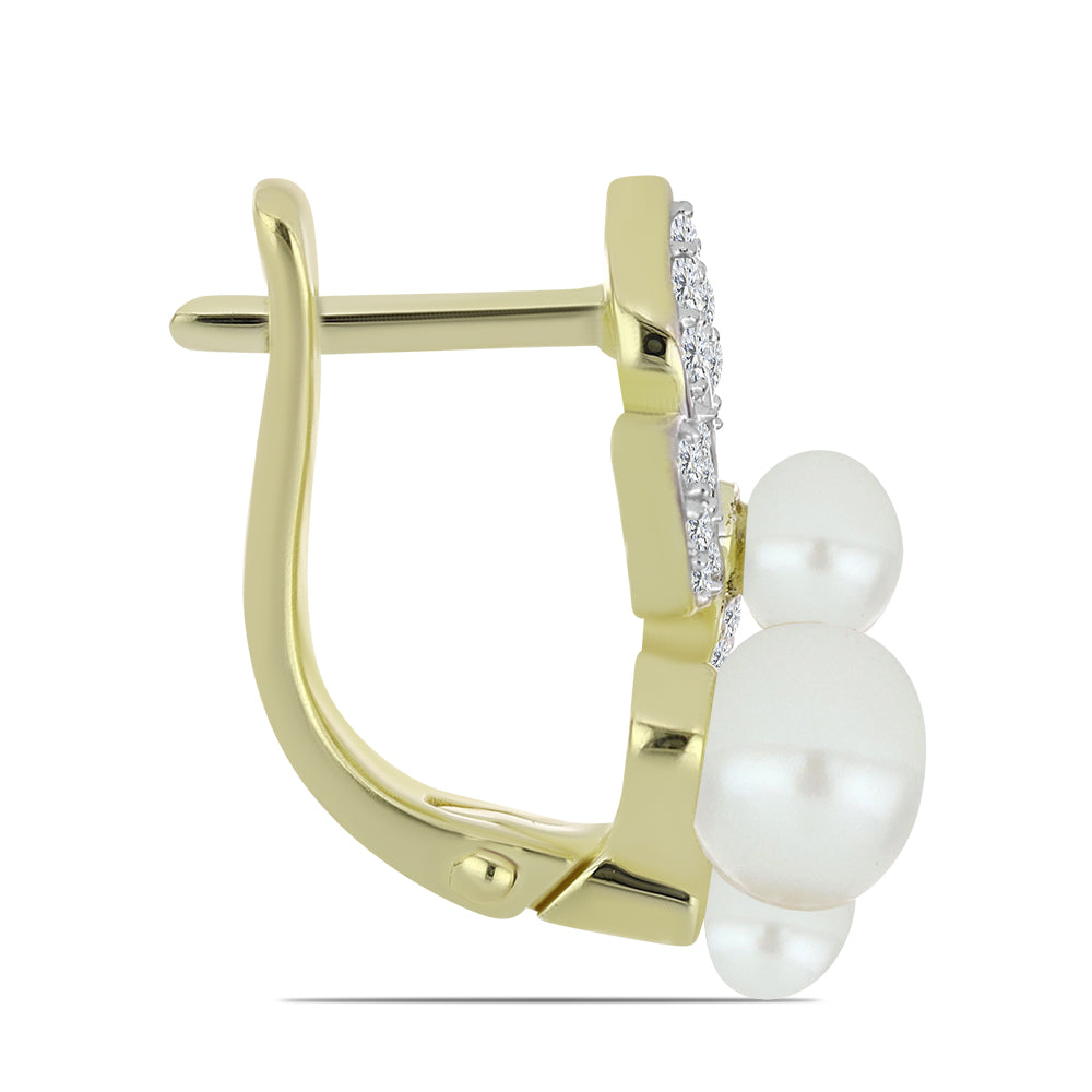 Pozlátené Strieborné Náušnice s Bielou Sladkovodnou Perlou a Bielym Topásom