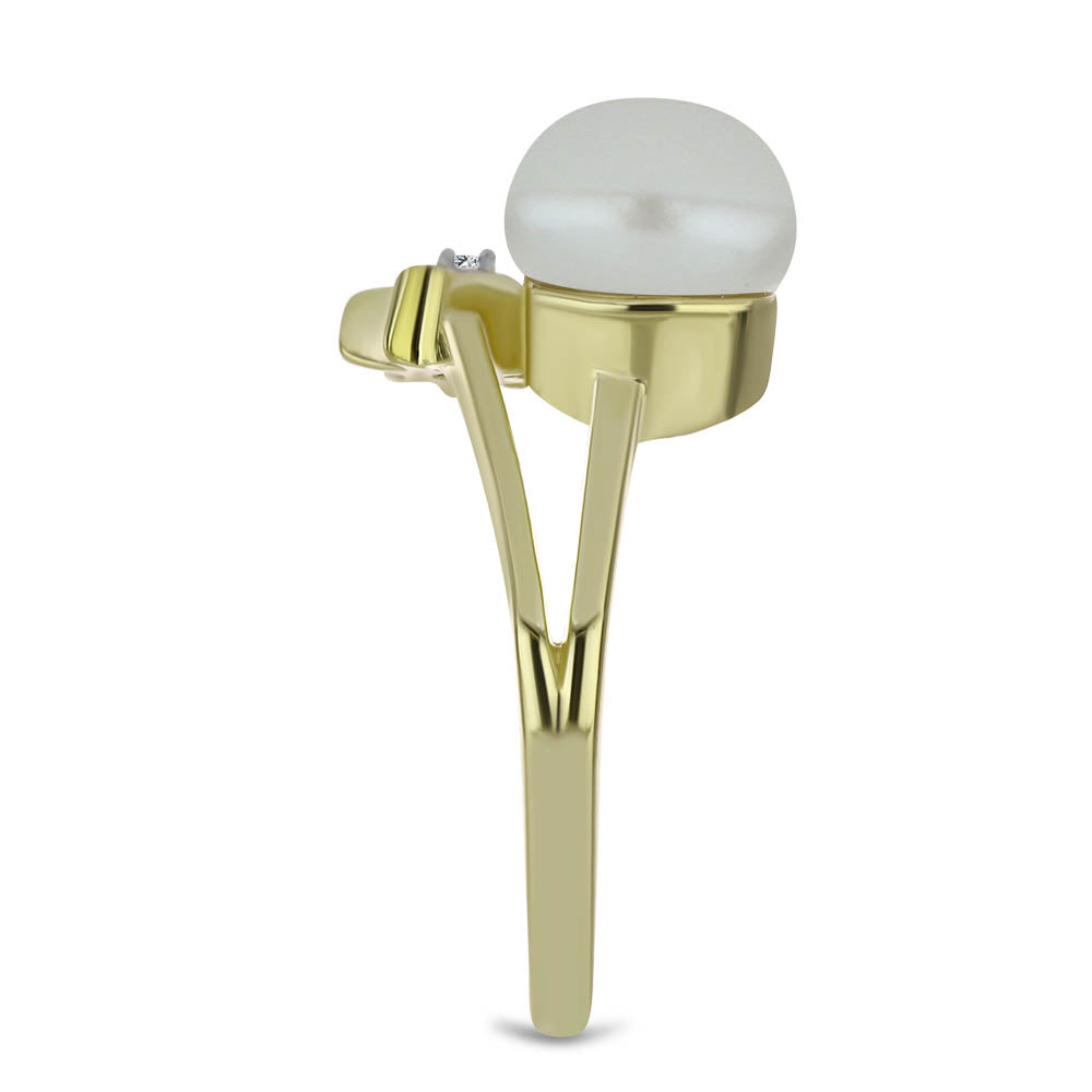 Pozlátený Strieborný Prsteň s Bielou Sladkovodnou Perlou a Bielym Topásom